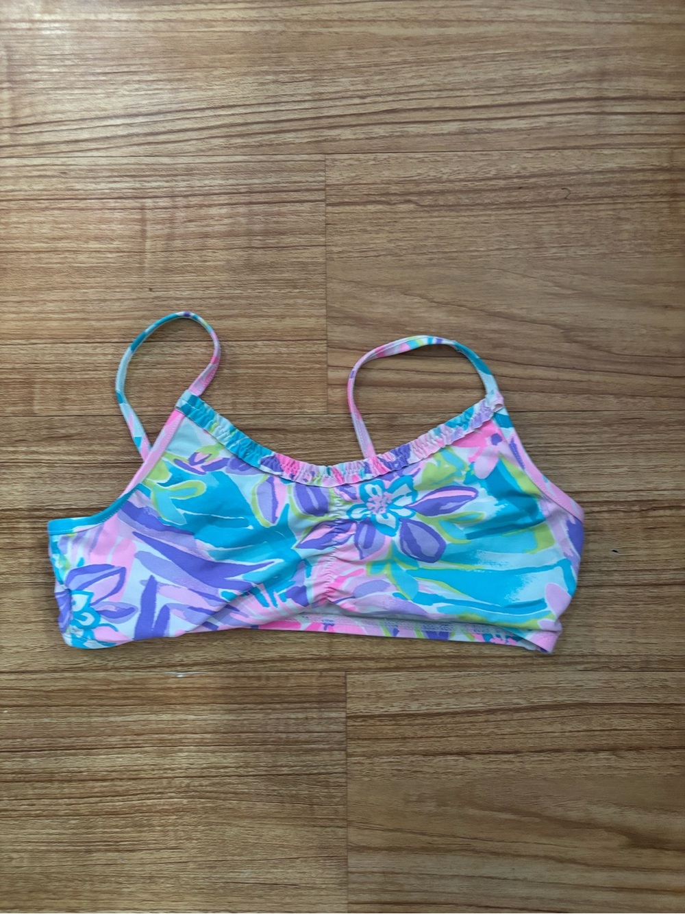 Lilly Pulitzer Girls Floral Bikini Top in Turquoise, Pink & Purple